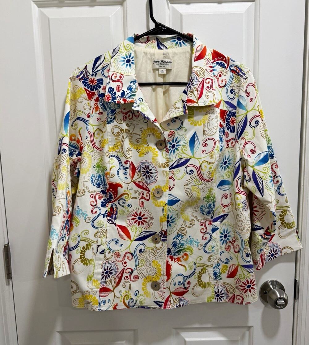 Norm Thompson Women's Multicolor Floral Lightweight Button Front Jacket XL